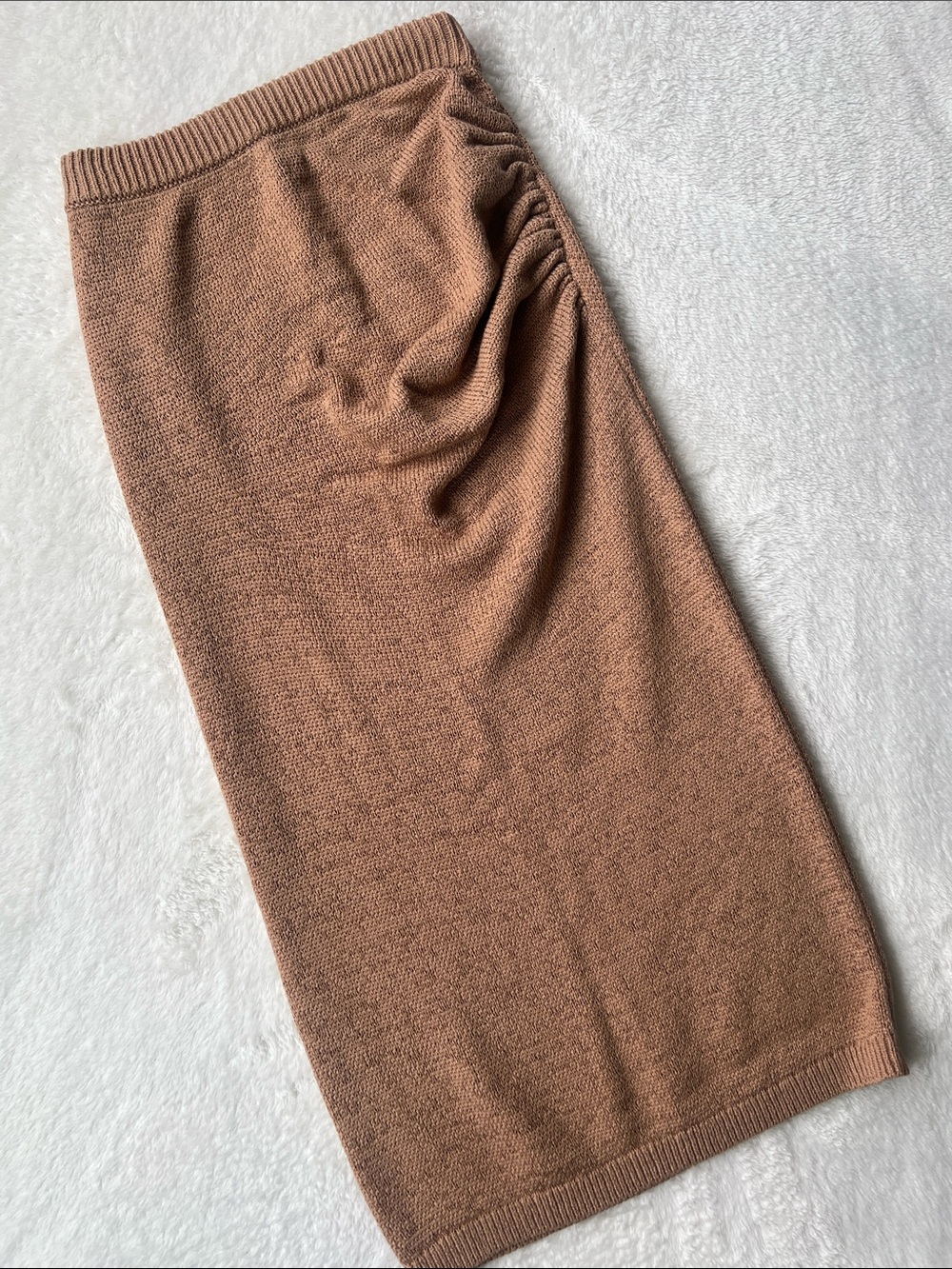 Express Tan Brown Knit Ruched Midi Skirt